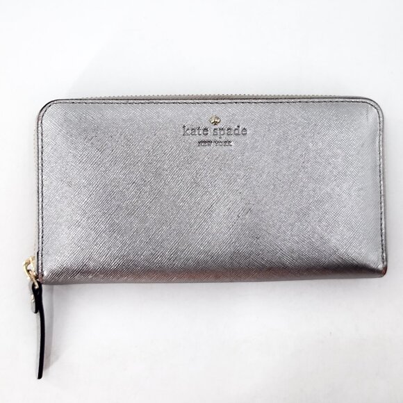 KATE SPADE Silver Leather Rectangular Zip Around Wallet - Picture 1 of 3